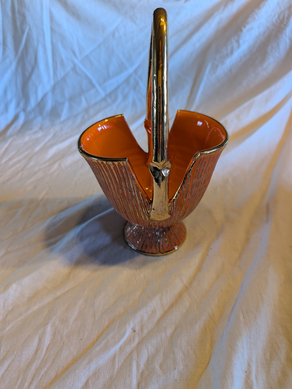 2/100$ Vintage Orange and Gold Ceramic made in Italy Basket (sign)